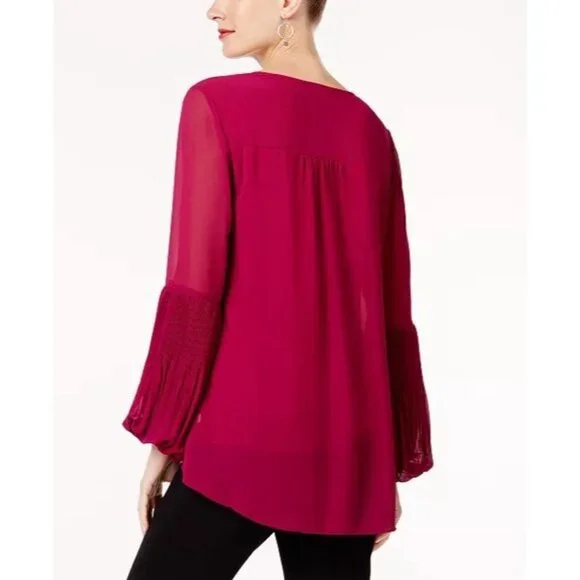 Alfani Women’s Top Blouse Plus Size 1X Lined V Neck Magenta Long Sleeves NWT - Picture 2 of 12